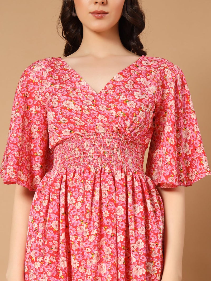 KZULLY | Beautiful Floral Pattern & Flared Sleeve | Print Midi Dress | Eye-Catching Design | Perfect for Casual, Office Flattering Fit and Soft, Comfortable Fabric - Image 2