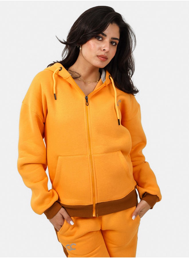 SHECHICK - Shechick Two-Tones Mustarad Zipper Hoodie - Image 1