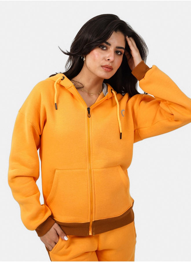 SHECHICK - Shechick Two-Tones Mustarad Zipper Hoodie - Image 1