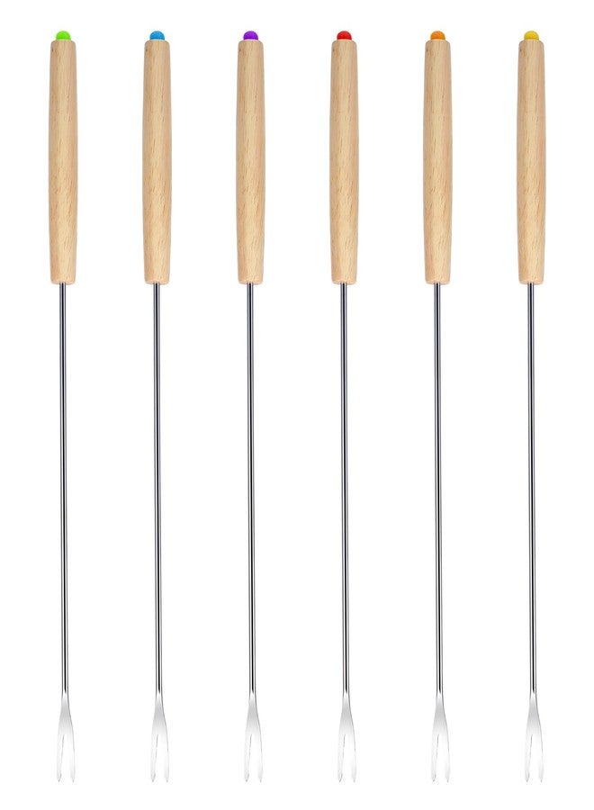 6 قطع من شوكات الفوندو المصنوعة من الفولاذ المقاوم للصدأ بطول 9.5 بوصة، مزودة بمقابض خشبية مقاومة للحرارة ومُرمزة بالألوان، مثالية لنافورة الشوكولاتة، وتحميص المارشميلو، وشواء اللحوم، والحلويات، والشواء. - Image 1