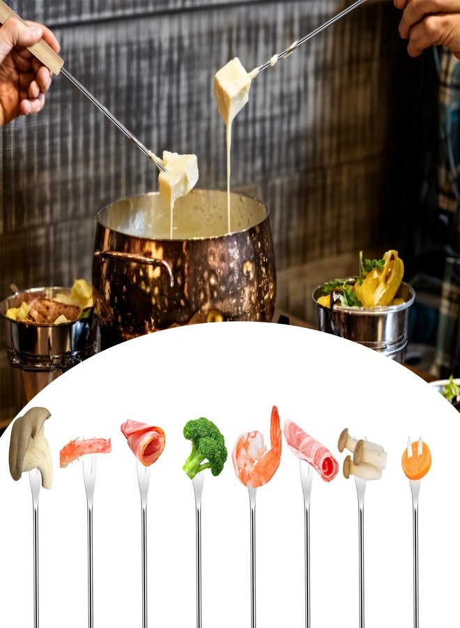 6 قطع من شوكات الفوندو المصنوعة من الفولاذ المقاوم للصدأ بطول 9.5 بوصة، مزودة بمقابض خشبية مقاومة للحرارة ومُرمزة بالألوان، مثالية لنافورة الشوكولاتة، وتحميص المارشميلو، وشواء اللحوم، والحلويات، والشواء. - Image 5