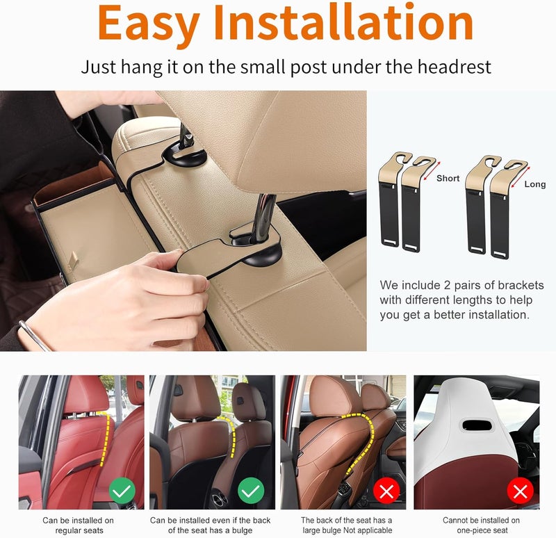 منظم مقعد السيارة - حاملات أكواب، حامل مناديل للسيارة، وخطافات للحفاظ على مقعدك الخلفي مرتبًا! (بيج) - Image 5