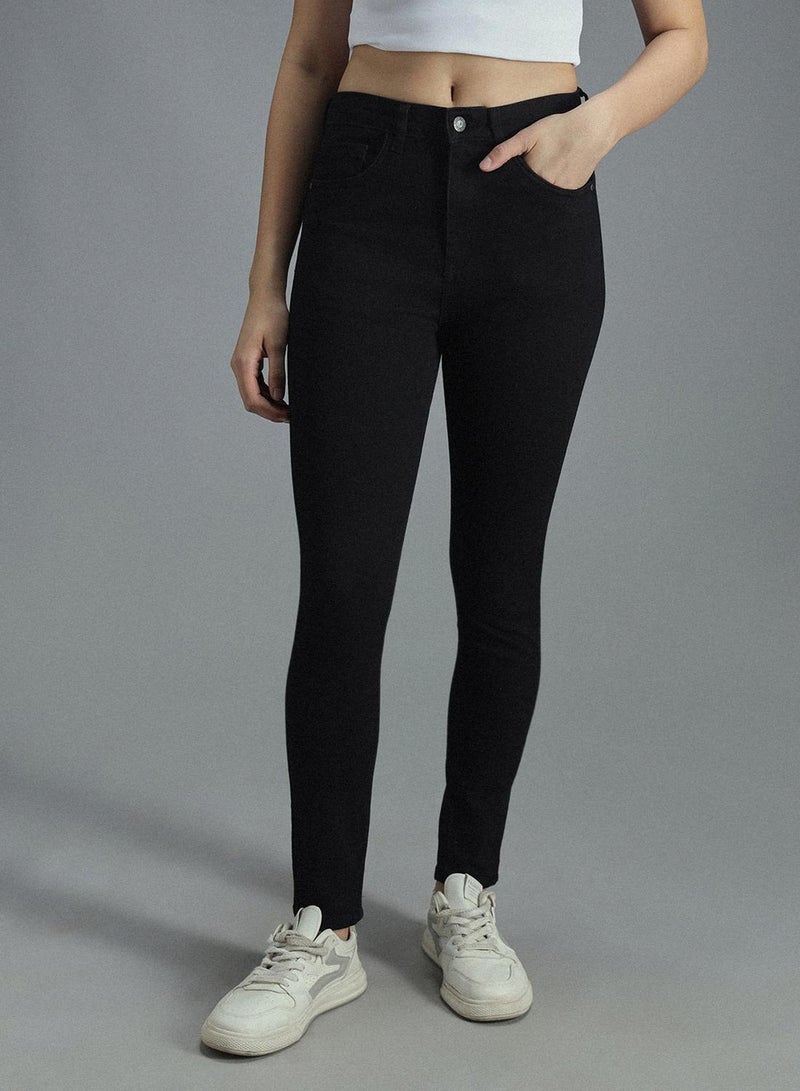 HIGH STAR Women's Black Cotton Blend Bleached Full Length Skinny Jeans  - Image 2