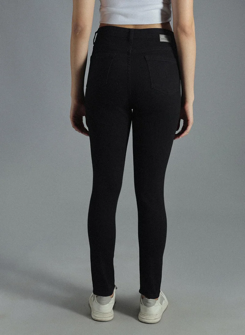 HIGH STAR Women's Black Cotton Blend Bleached Full Length Skinny Jeans