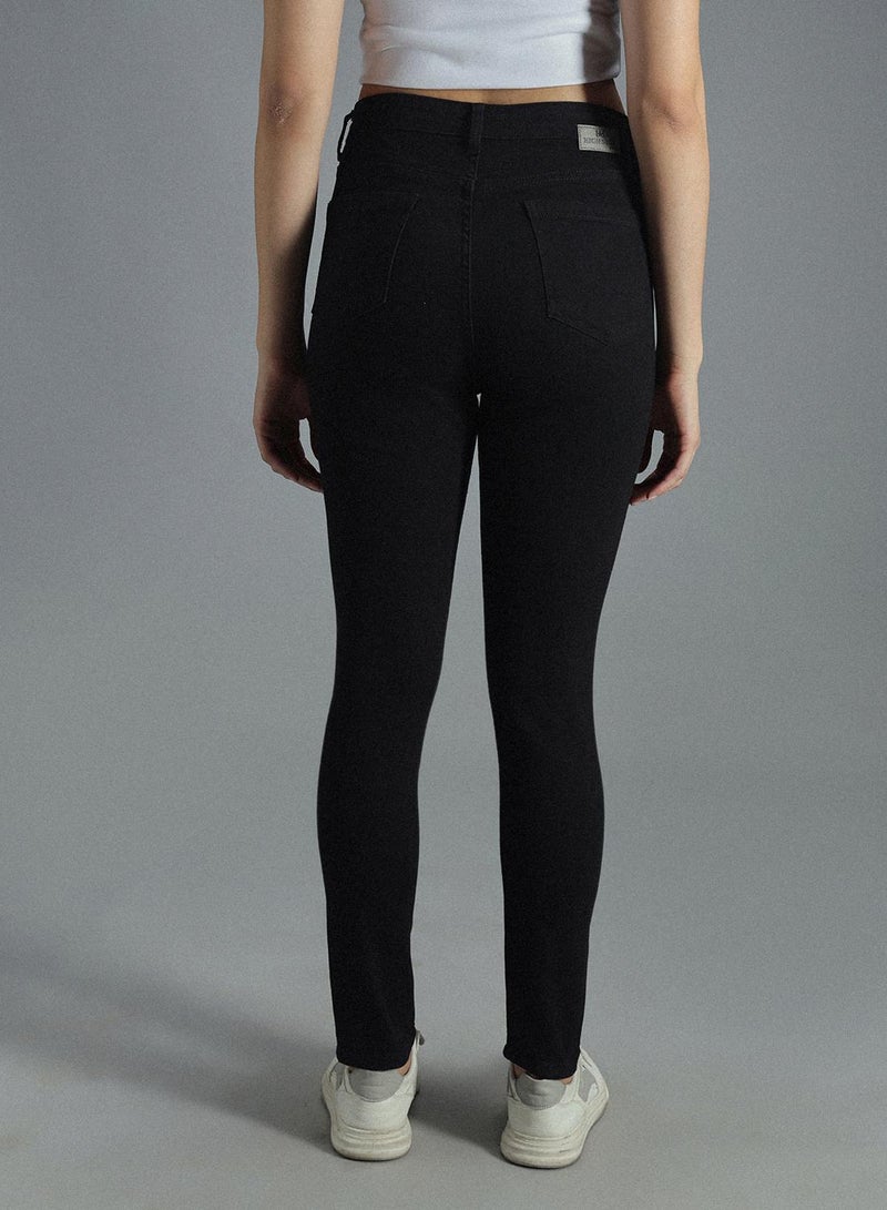 HIGH STAR Women's Black Cotton Blend Bleached Full Length Skinny Jeans  - Image 4