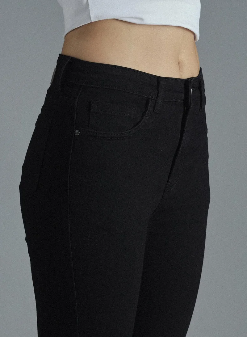 HIGH STAR Women's Black Cotton Blend Bleached Full Length Skinny Jeans