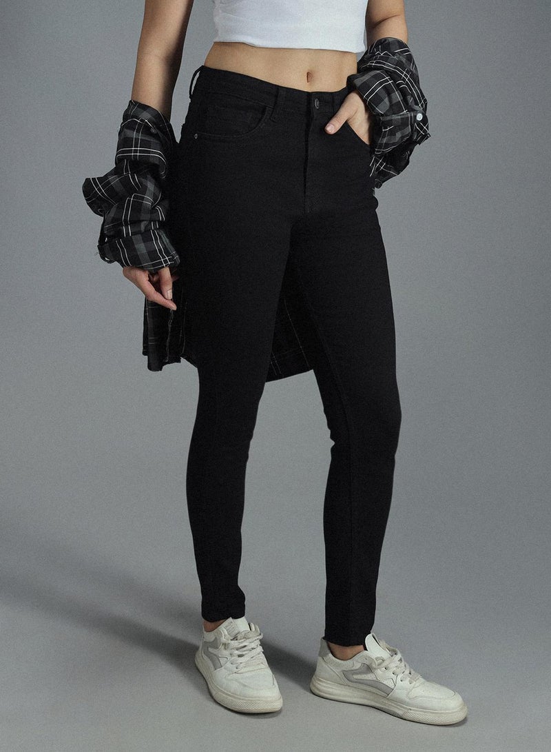 HIGH STAR Women's Black Cotton Blend Bleached Full Length Skinny Jeans  - Image 5