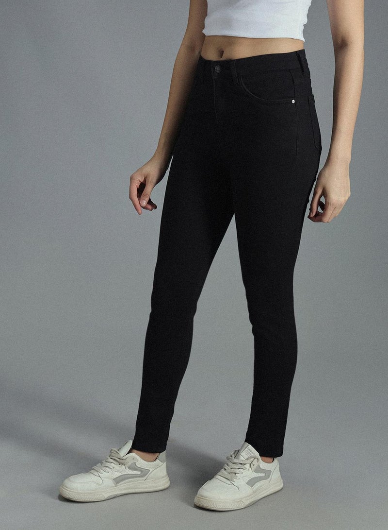 HIGH STAR Women's Black Cotton Blend Bleached Full Length Skinny Jeans  - Image 3