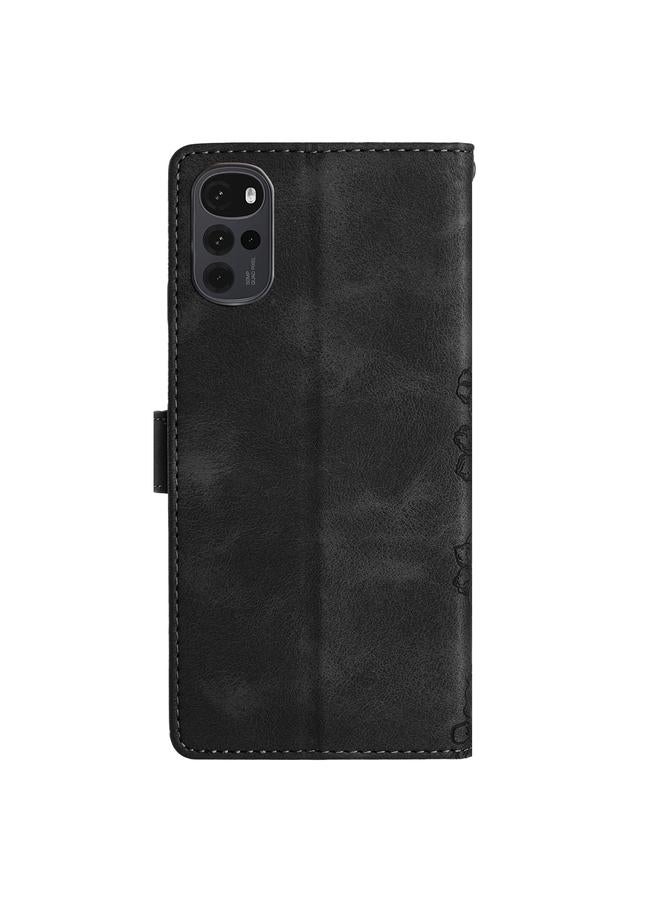 S-TOP Case For Motorola Moto G22 Cherry Blossom Butterfly Skin Feel Embossed PU Phone Case - Image 3