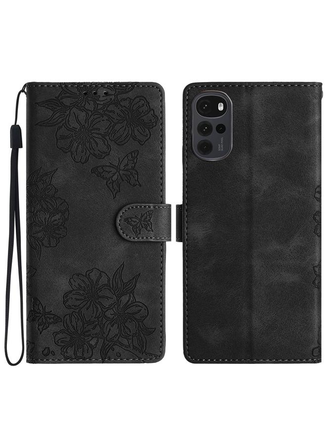 S-TOP Case For Motorola Moto G22 Cherry Blossom Butterfly Skin Feel Embossed PU Phone Case - Image 1