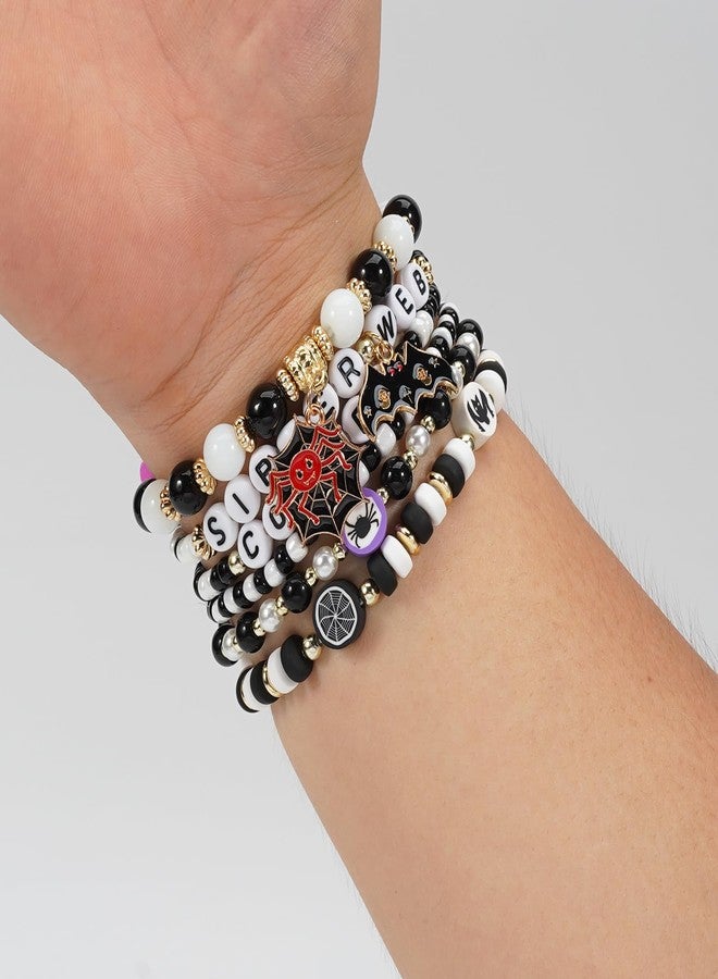 Lonext Halloween Bracelets Friendship Clay Preppy Heishi Spider Web Bat Charm Beads Stackable Bracelet for Women - Image 4