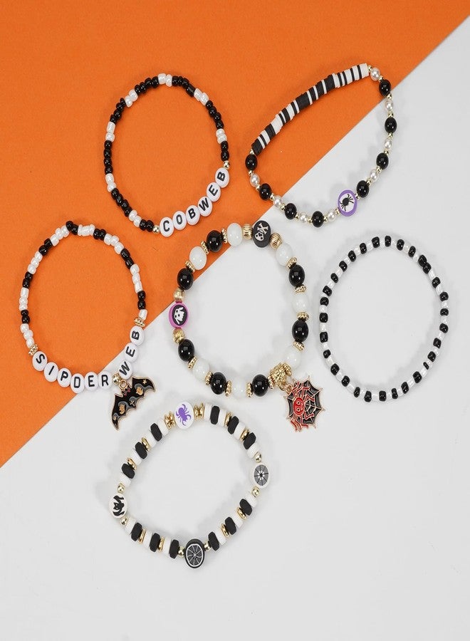 Lonext Halloween Bracelets Friendship Clay Preppy Heishi Spider Web Bat Charm Beads Stackable Bracelet for Women - Image 5