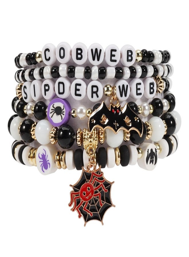 Lonext Halloween Bracelets Friendship Clay Preppy Heishi Spider Web Bat Charm Beads Stackable Bracelet for Women - Image 1