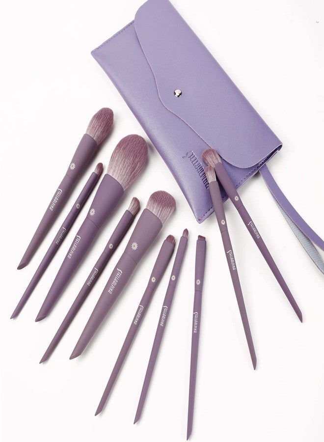 MSQ Make Up Brushes 10Pcs Makeup Brush Set Foundation Brush Blending Brush Synthetic Hair Powder Brushes Fan Brushes Eyeshadow Brushes Eye Brushes Set with Bag (Purple) - Image 2