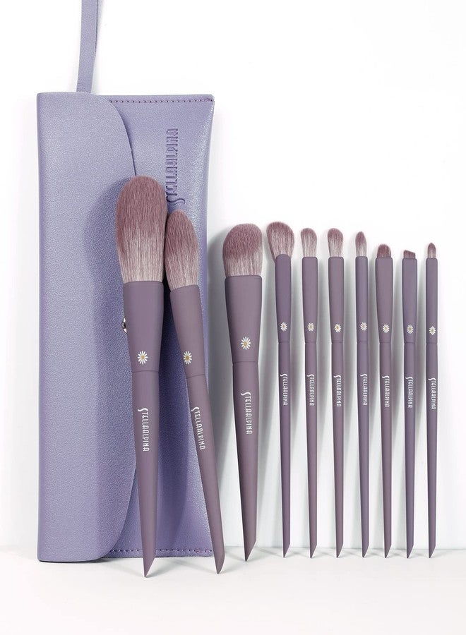 MSQ Make Up Brushes 10Pcs Makeup Brush Set Foundation Brush Blending Brush Synthetic Hair Powder Brushes Fan Brushes Eyeshadow Brushes Eye Brushes Set with Bag (Purple) - Image 1