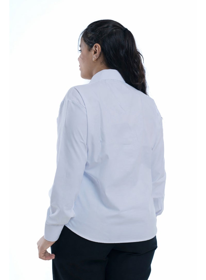 مريول لارا بلوزة مدرسية بيضاء رسمية بناتي بأكمام طويلة – قماش مريح للزي المدرسي مع المريول أو التنورة - Image 3