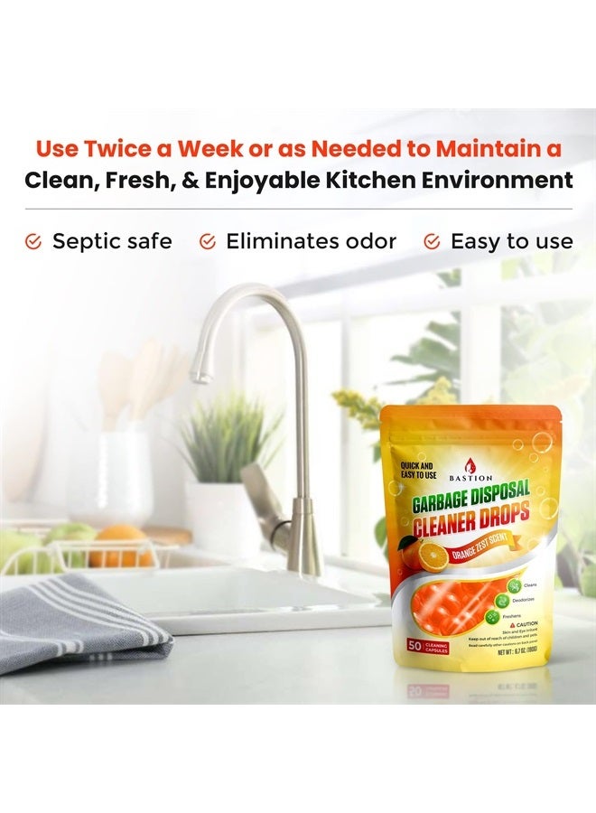 Bastion Garbage Disposal Cleaner and Deodorizer Drops- [[50-Count]] Orange Zest Scented Kitchen Sink Freshener Pods & Drain Odor Eliminator Disposer Care Balls by Bastion - Image 4