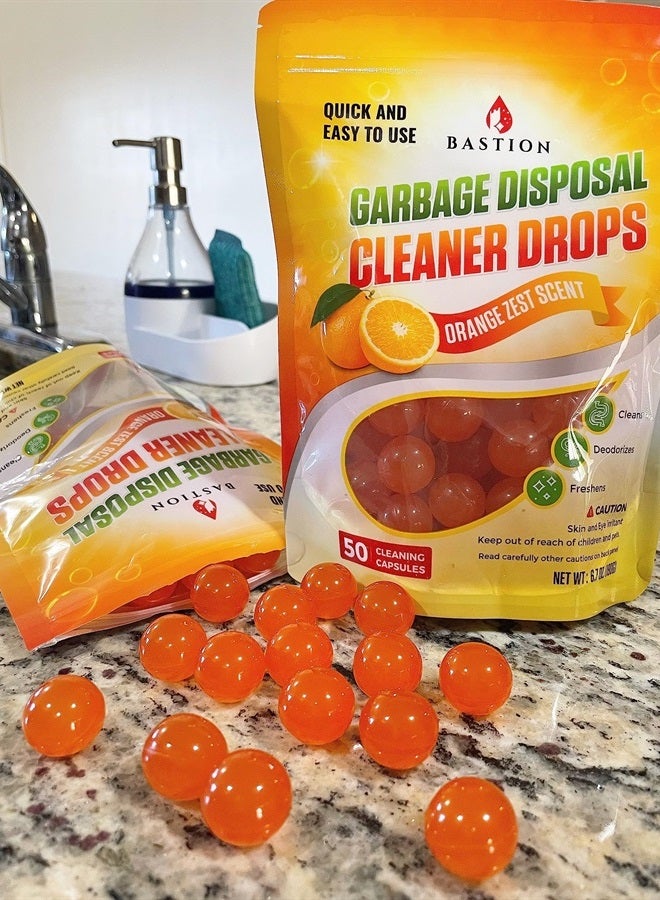 Bastion Garbage Disposal Cleaner and Deodorizer Drops- [[50-Count]] Orange Zest Scented Kitchen Sink Freshener Pods & Drain Odor Eliminator Disposer Care Balls by Bastion - Image 2