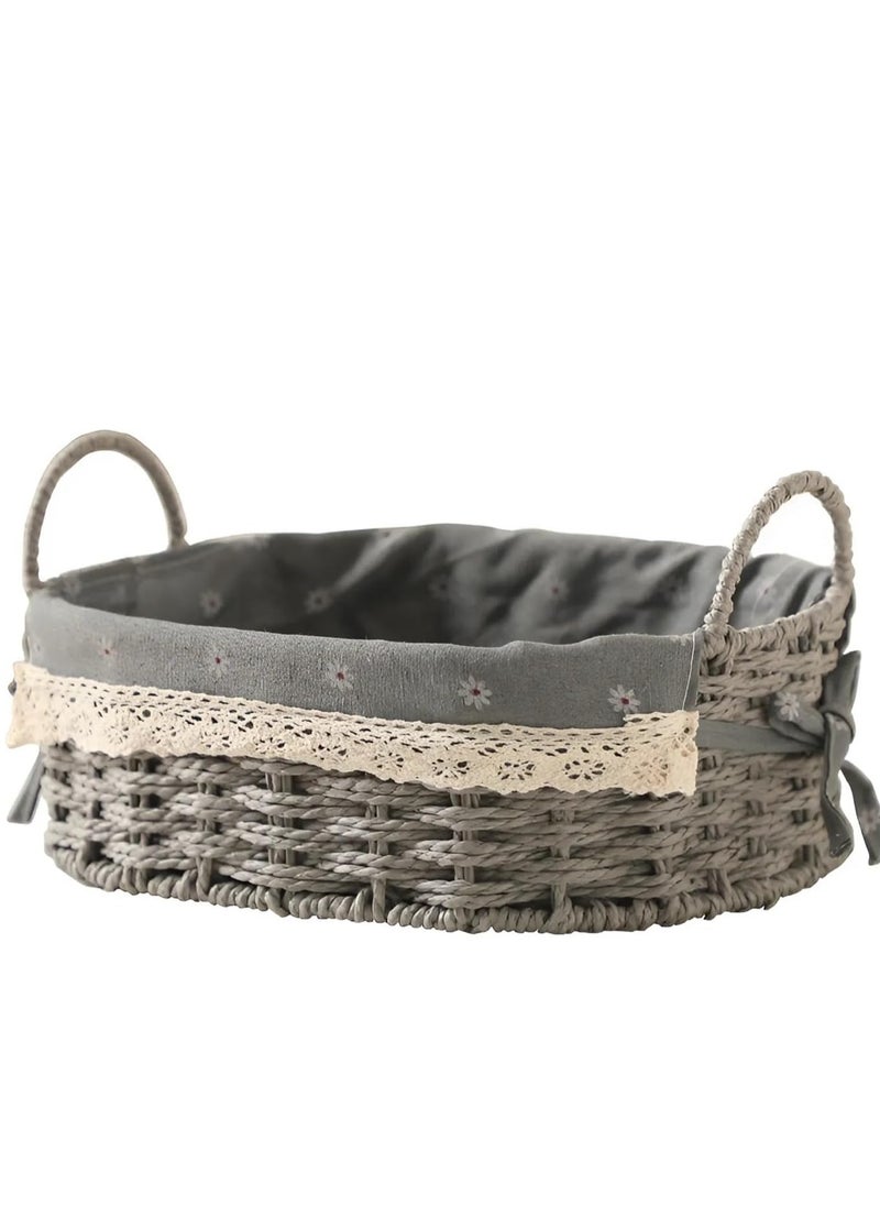 Cozy Nest Set of 2 Eco-Friendly Woven Baskets with Handles – Durable Oval Handwoven Storage Bins with Sturdy Plastic Frame, Removable Fabric Liners, and Versatile Storage for Living Room, Bedroom, Bathroom, and Nursery – Grey  - Image 5
