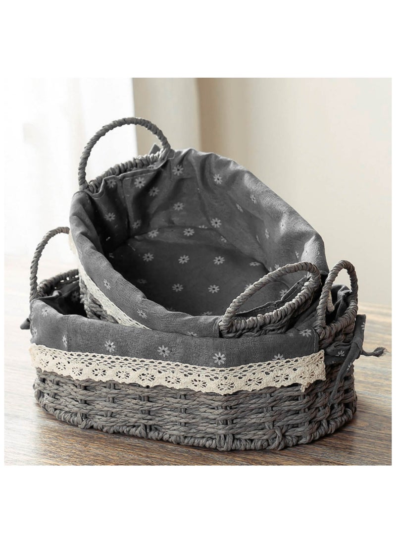Cozy Nest Set of 2 Eco-Friendly Woven Baskets with Handles – Durable Oval Handwoven Storage Bins with Sturdy Plastic Frame, Removable Fabric Liners, and Versatile Storage for Living Room, Bedroom, Bathroom, and Nursery – Grey  - Image 1