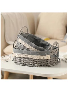 Cozy Nest Set of 2 Eco-Friendly Woven Baskets with Handles – Durable Oval Handwoven Storage Bins with Sturdy Plastic Frame, Removable Fabric Liners, and Versatile Storage for Living Room, Bedroom, Bathroom, and Nursery – Grey  - Image 2