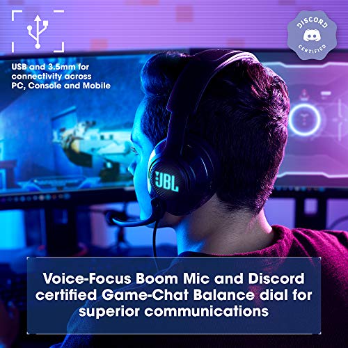 JBL Quantum 400 - USB over-ear gaming headset with game-chat balance dial, JBL QuantumSURROUND and DTS, Voice focus directional flip-up mic and memory foam ear cushions (Black) - Image 3