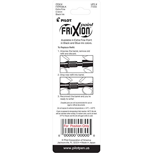 Pilot, FriXion Point Gel Ink Refills for Erasable Pens, Extra Fine Point 0.5 mm, Pack of 3, Black - Image 2