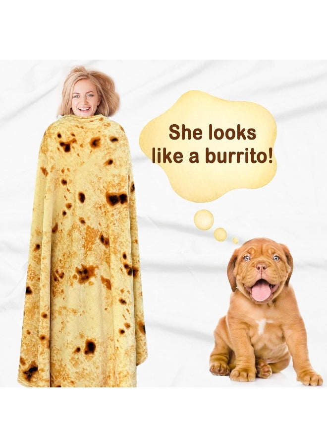 Bnuitland BNuitland Burritos Tortilla Blanket 300GSM Double Sided Giant Funny Gift Throw with Burrito Pouch Realistic Super Soft Taco Food Blanket Novelty Sofa Yellow Blanket for Kids/Pets and Adults  - Image 2