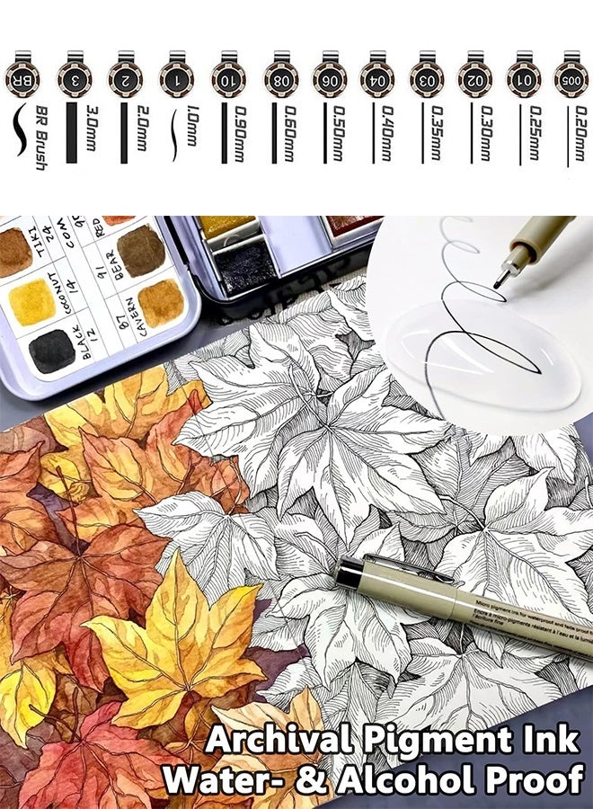 KANGLI 12 Art Pens Set,Black Drawing Pens, Liquid Fineliner Pens,  Waterproof Micro-Line Pens, Quick Drying Micro Fine Point Drawing Pens for Artist, Micro-Pens,Manga Pens,for Sketching,Technical Drawing - Image 4