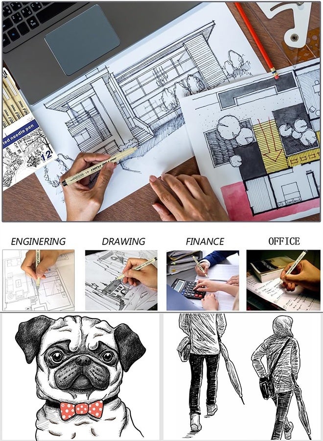 KANGLI 12 Art Pens Set,Black Drawing Pens, Liquid Fineliner Pens,  Waterproof Micro-Line Pens, Quick Drying Micro Fine Point Drawing Pens for Artist, Micro-Pens,Manga Pens,for Sketching,Technical Drawing - Image 5