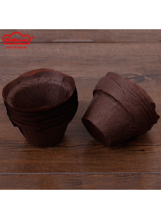 Lotus-shaped Baking Cup Muffin Cupcake Cupcake Cupcake Cupcake Oil-proof High Temperature Resistant 50 Pack-Color:L14050, Unfolded 140, Bottom Diameter 50mm-Specifications:Curry  - Image 1