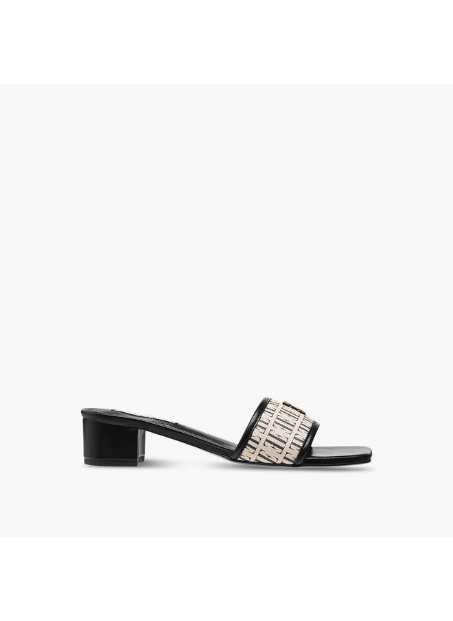 ELLE Women's Monogram Print Slip-On Sandals with Block Heels  - Image 3