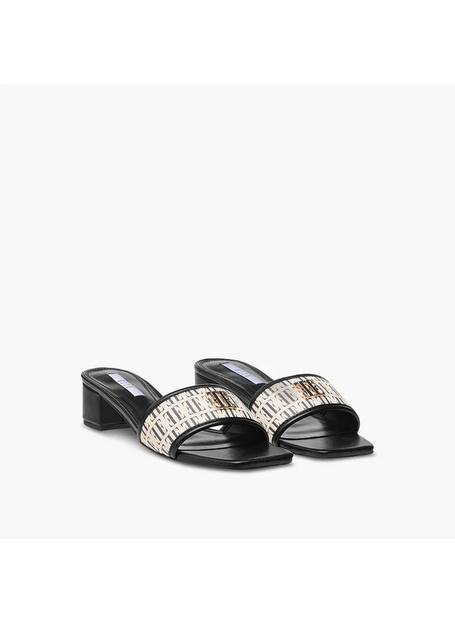 ايل Women's Monogram Print Slip-On Sandals with Block Heels