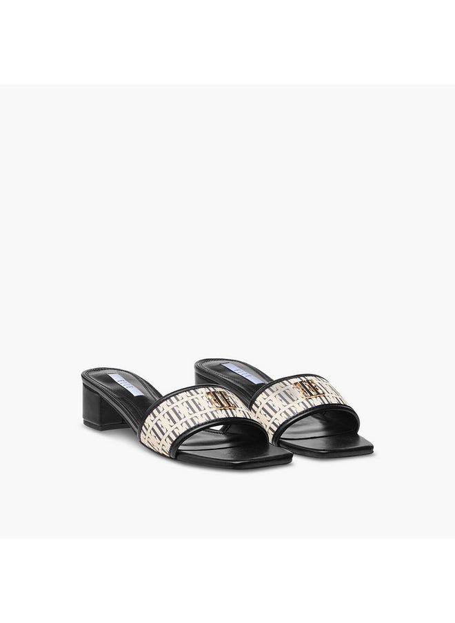 ELLE Women's Monogram Print Slip-On Sandals with Block Heels  - Image 1