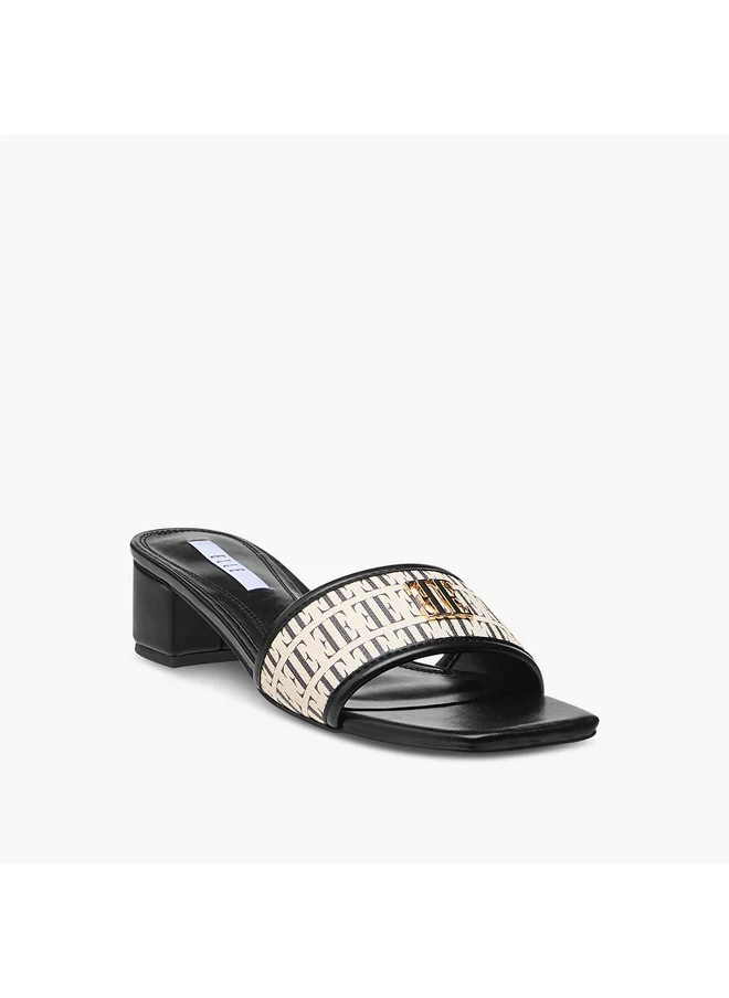 ايل Women's Monogram Print Slip-On Sandals with Block Heels