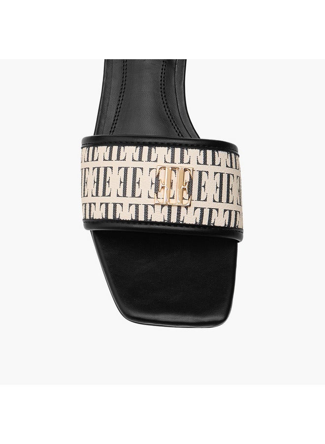 ELLE Women's Monogram Print Slip-On Sandals with Block Heels - Image 4