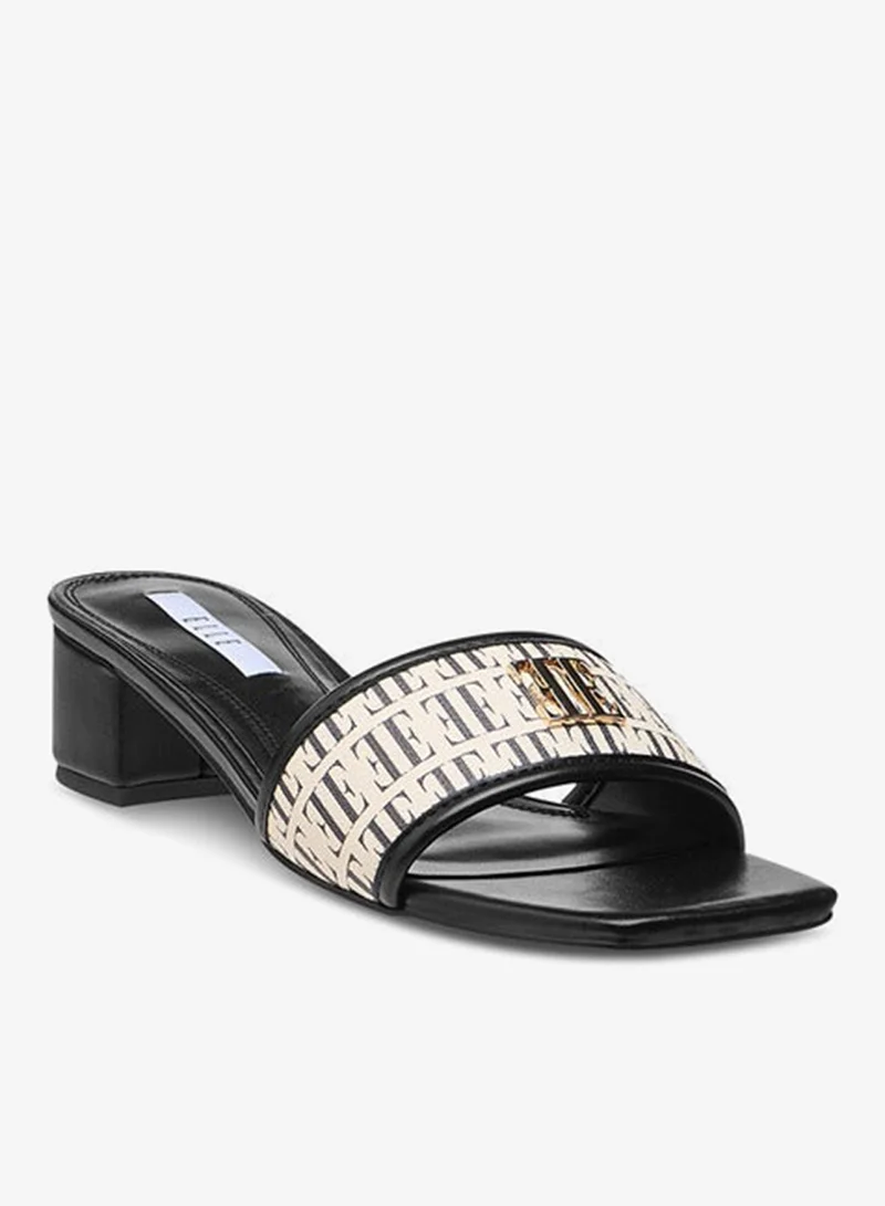 ELLE Women's Monogram Print Slip-On Sandals with Block Heels