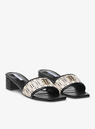 ELLE Women's Monogram Print Slip-On Sandals with Block Heels