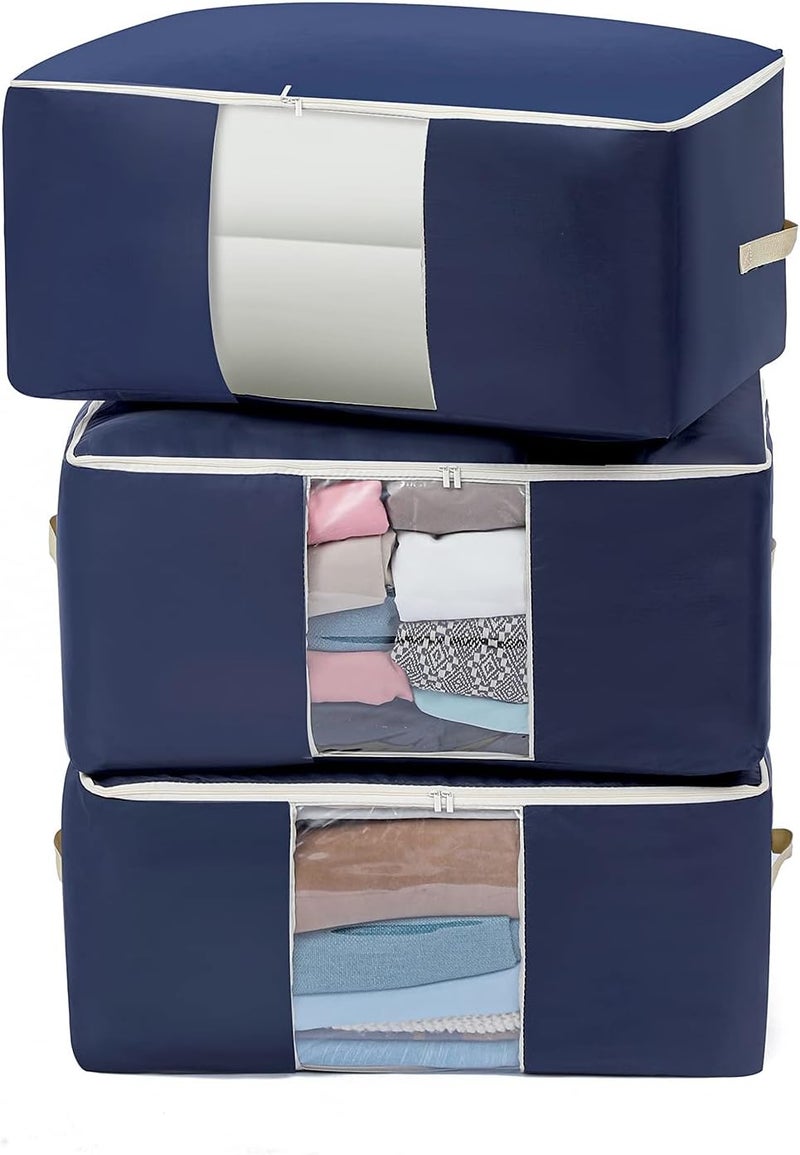 شنطة تخزين سعة 84 لتر مع مقبض معزز وسحاب من قماش اوكسفورد لتخزين الملابس والبطانيات والألحفة والملايات ، مع نافذة شفافة، مجموعة من 3 قطع، - Image 1