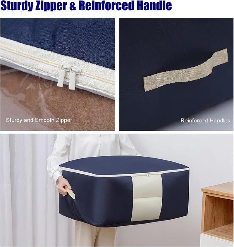 شنطة تخزين سعة 84 لتر مع مقبض معزز وسحاب من قماش اوكسفورد لتخزين الملابس والبطانيات والألحفة والملايات ، مع نافذة شفافة، مجموعة من 3 قطع، - Image 4