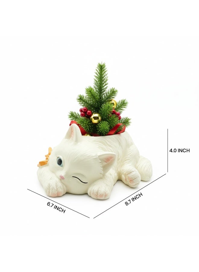 Peek A Boo Cat Cartoon Flower Pot Polyresin Cute Cat Succulent Planter Adorable Animal Vase Decorative Desk Flower Pot Pen Pencil Holder Propagator Kit for Indoor Outdoor Home Office Decor - Image 2