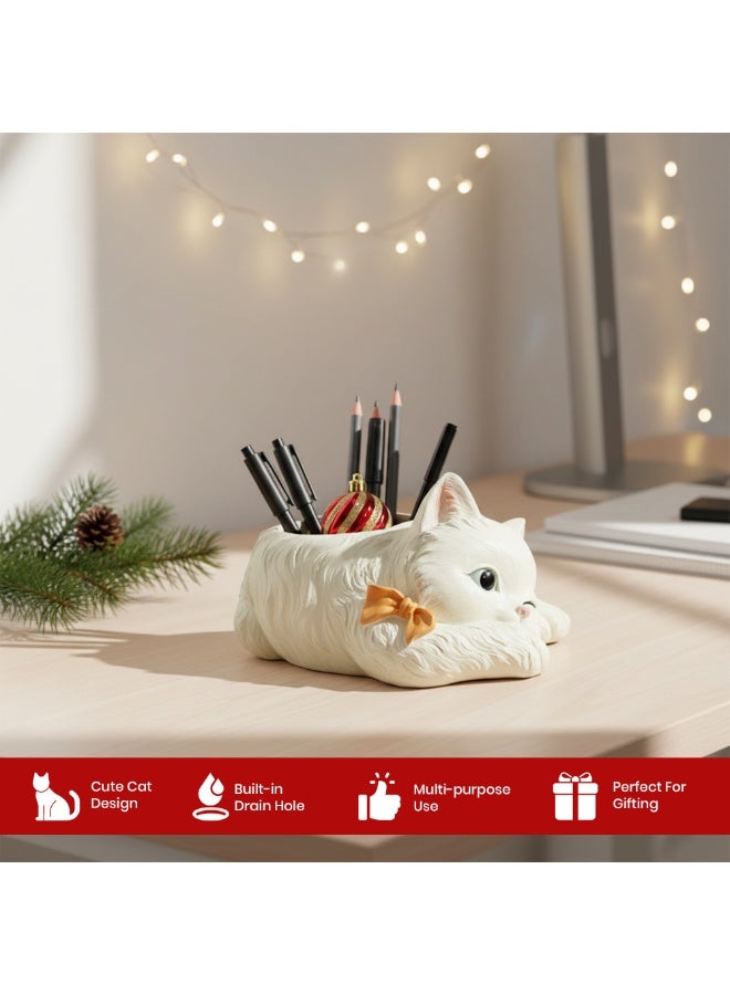 Peek A Boo Cat Cartoon Flower Pot Polyresin Cute Cat Succulent Planter Adorable Animal Vase Decorative Desk Flower Pot Pen Pencil Holder Propagator Kit for Indoor Outdoor Home Office Decor - Image 5