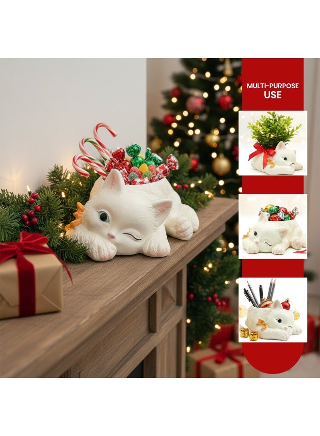 Peek A Boo Cat Cartoon Flower Pot Polyresin Cute Cat Succulent Planter Adorable Animal Vase Decorative Desk Flower Pot Pen Pencil Holder Propagator Kit for Indoor Outdoor Home Office Decor - Image 4