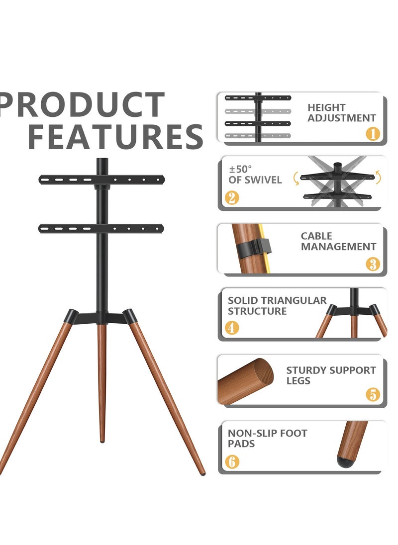 Hamood - HAMOOD 2025 Modern Style for 37-65 inch Swivel TV Mount with Height Adjustable Wooden TV Tripod Floor TV Stand Weight Capacity 35 Kg - Image 1