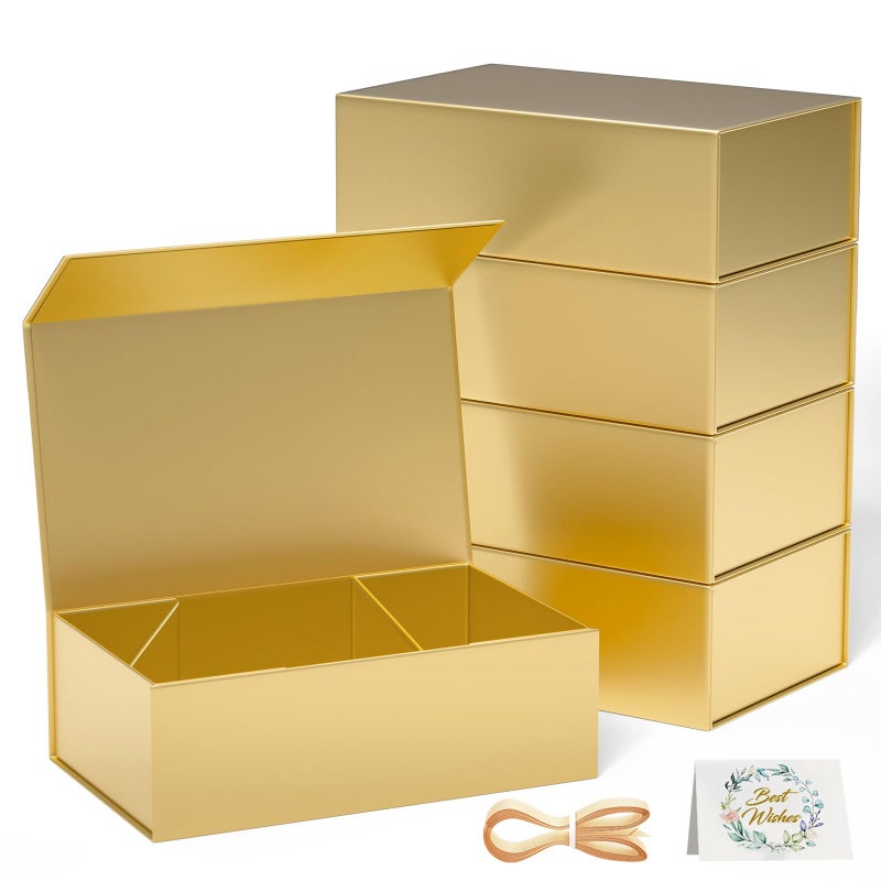 RYDDOY Gold Gift Box, 12x6x4'' Gift boxes for Presents with Lids Magnetic Closure Rectangle Collapsible for Groomsman Gifts Box, Wedding, Christmas Day and Birthday Party - Image 1