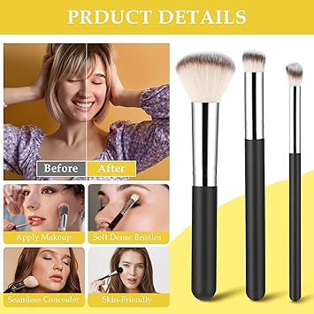 Amaxiu 3 Pcs Foundation Contour Brush Set Foundation Concealer Blusher Kabuki Brushes for Blending Sculpting Highlighting Mineral Makeup - Image 2