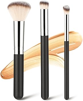 Amaxiu 3 Pcs Foundation Contour Brush Set Foundation Concealer Blusher Kabuki Brushes for Blending Sculpting Highlighting Mineral Makeup - Image 1