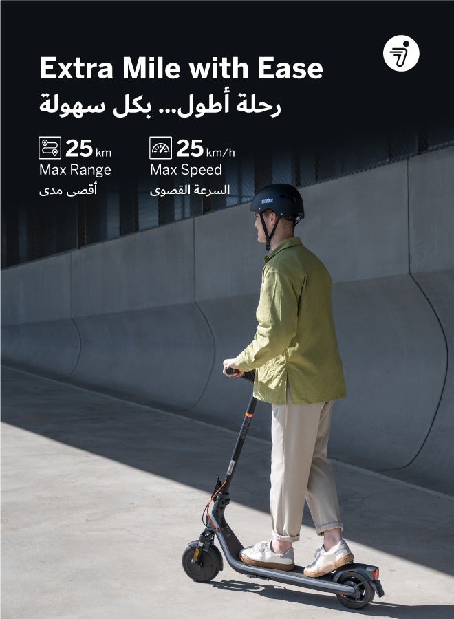 ninebot Segway E2 Plus II Electric Scooter | Front Suspension, 2.8" LED Screen, Double Break, Front/Break/Turn Lights, 8.1" Non-Flat Tires, up to 90KG Driver Wt, 25kph Speed, 20km Range - Black/Grey - Image 3