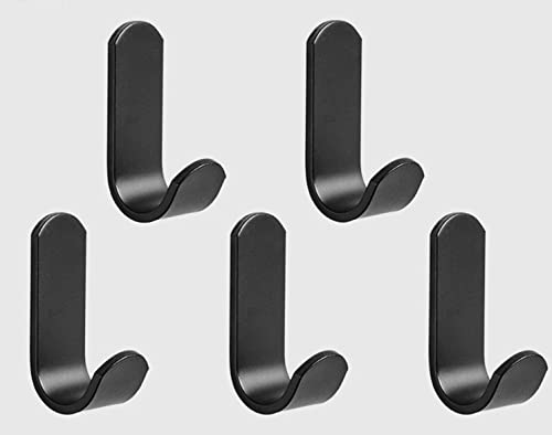 KolorFish Adhesive Hooks, Heavy Duty Stainless Steel Wall Hooks for Hanging Jackets, Kitchenware, Bathrobes, Bath Towels, Coat, Bag, Party Light Strip (Black) Pack of 5 - Image 1