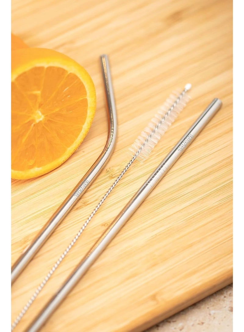 4-Piece Stainless Steel Drinking Straws Set with Cleaner Brush – Durable Reusable Metal Straws for Juices, Smoothies & Cocktails – Silver - Image 2